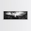 Seaside Fire, Coastal Camp, Black White, Night Shore, Framed Canvas Print, Fall decor, rustic outdoor art, cozy cabin wall art, man cave