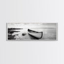 Canoe Shore, Coastal Calm, Nature Paddle, Tranquil Waters, Canvas Print, minimalist outdoor art, boho lake decor, living room wall piece
