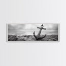 Anchor Shore, Ocean Symbol, Coastal Rust, Nautical Fog, Framed Canvas Print, Bathroom Decor, Marine Wall Art, Minimalist Nautical Style