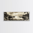 Hidden Cove Sunset, Rocky Seascape, Coastal Tranquility, Framed Canvas Print, Forest Edge, Moody Living Room Wall Art, Seaside Escape