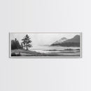 Foggy River Valley, Evergreen Mountains, Morning Mist Landscape, Framed Canvas Print, Tranquil Bedroom Art, Nature Inspired Decor