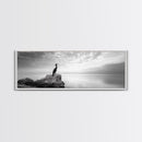 Solitary Bird, Ocean Rock, Minimalist Seascape, Canvas Print, Peaceful Wall Art, Zen Decor, Black and White Living Room Accent