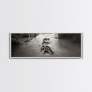Footprints in Sand, Nature Pathway, Tranquil Stream, Framed Canvas Print, Mindful Journey Art, Rustic Entryway Wall Photography