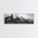 Jagged Peaks, Foggy Mountains, Dramatic Range, Canvas Print, Monochrome Wilderness Art, Office or Cabin Wall Decor, Adventure Style
