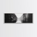 Misty Canyon, River Passage, Tranquil Adventure, Canvas Print, Nature Escape Wall Art, Zen Office Decor, Moody Black and White Style