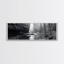 Misty River, Tranquil Forest, Autumn Nature, Monochrome Photography, Framed Canvas Print, Bedroom Wall Art, Rustic Decor, Minimalist Style