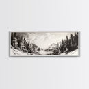 Snowy Pines, Winter Landscape, Woodland Valley, Fine Art Nature, Framed Canvas Print, Cabin Wall Art, Mountain Decor, Rustic Winter Scene