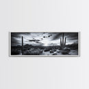 Desert Sunset, Cactus Silhouettes, Southwestern Landscape, Moody Sky Scene, Framed Canvas Print, Western Wall Art, Rustic Office Decor