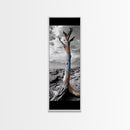 Painted Tree, Coastal Driftwood, Stormy Sky, Bold Texture – Framed Canvas Print, Beach House Decor, Abstract Nature Art, Rustic Minimalism