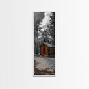 Log Cabin, Red Door, Mountain Home, Cozy Retreat, Framed Canvas Print, Rustic Wall Art, Lodge Decor, Fall Cabin Vibes, Country Living