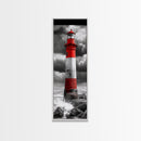 Red Lighthouse Storm, Coastal Beacon Art, Dramatic Seascape, Nautical Scene, Framed Canvas Print Living Room Wall Art, Moody Decor