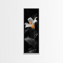 White Lily Bloom, Moody Flower Art, Dark Botanical, Elegant Glow, Framed Canvas Print Bedroom Wall Art, Modern Floral Minimalist