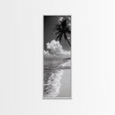 Tropical Palm, Beach Scene, Coastal Vibes, Framed Canvas Print, Relaxing Ocean Art, Bathroom Wall Decor, Minimalist Seaside Landscape