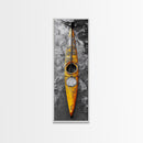 Yellow Kayak, Muddied Shoreline, Solo Adventure, Framed Canvas Print, Rustic Outdoors Decor, Autumn Wall Art, Boho Kayaking Style