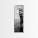 Ocean Cliff Edge, Rugged Coastline Art, Black White Landscape Print, Framed Canvas Print, Modern Seaside Office Wall Decor, Moody Landscape