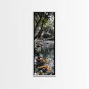 Koi Pond, Peaceful Water, Zen Garden Vibes, Orange Fish, Reflective Nature, Framed Canvas Print, Serene Bedroom Wall Art, Living Room Art