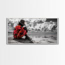 Island Dreaming, Beach Vibes, Serene Reflection, Cultural Portrait, Framed Canvas Print, Living Room Wall Art, Peaceful Coastal Scene