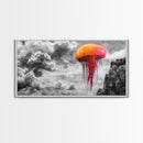 Orange Jellyfish, Floating Creature, Surreal Sky, Dreamlike Scene – Canvas Print, Nautical Wall Art, Living Room Piece, Ocean Fantasy