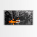Kayaker Journey, Autumn Paddle, Wilderness Escape, Forest Calm – Canvas Print, Adventure Wall Art, Man Cave Decor, Nature Exploration Scene