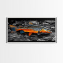 Rainbow Trout, Colorful Fish, Bold Patterns, River Stream – Framed Canvas Print, Fishing Wall Art, Cabin Decor, Rustic Wildlife