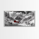 Red Cabin, Winter Mountains, Snow Forest, Canvas Print, Christmas Wall Art, Rustic Lodge Decor, Landscape Photography, Bedroom Art