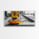 Industrial Bolt Closeup, Yellow Metal, Grunge Texture, Modern Industrial Art, Framed Canvas Print, Garage Wall Decor, Urban Loft Style