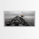 Ship At Sea, Yellow Boat, Ocean Journey, Nautical Photography, Canvas Print, Coastal Wall Art, Bathroom Decor, Minimalist Ocean Art