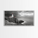 Lighthouse Ocean Storm, Coastal Cliff Light, Framed Canvas Print, Nautical Wall Art, Beach House Decor, Dramatic Sky Scene, Office Art