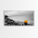 Yellow Buoy, Ocean Minimalism, Coastal Calm, Seaside Solitude, Canvas Print beach house wall decor, black and white modern art