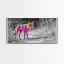Neon Fox Portrait, Vibrant Wildlife Path Scene, Bright Nature Animal, Framed Canvas Print, Bedroom Wall Art, Psychedelic Animal Style