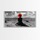 Red Hat Woman, Surreal Desert, Fashion Silhouette, Framed Canvas Print, Minimalist Wall Art, Bold Modern Decor, Bedroom Gallery Style