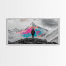 Rainbow Mountain, Vibrant Summit, Hiker Adventure, Canvas Print, Surreal Landscape Art, Wanderlust Wall Decor, Modern Office Artwork