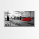Red Swing, Skyline View, Urban Romance, Canvas Print, Cityscape Wall Art, Modern Minimalist Decor, Contemporary Bedroom Accent