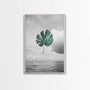Monstera Leaf, Ocean Breeze, Tropical Minimalism, Floating Leaf, Framed Canvas Print, Modern Bathroom Art, Boho Decor, Tropical Wall Art