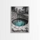 Hidden Spring Pool, Stone Garden Scene, Tranquil Nature Print, Zen Wall Decor, Framed Canvas Print, Minimalist Bathroom Wall Art