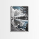 Mountain Lake Clouds, Serene Forest Reflection, Scenic Nature Photography, Framed Canvas Print, Bedroom Tranquility Wall Art