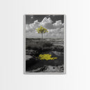 Solitary Tree, Desert Reflection, Yellow Leaves, Framed Canvas Print, Minimalist Wall Art, Bedroom Decor, Nature Fine Art Landscape