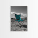Teal Camp Chair, Outdoor Minimalism, Desert Art, Canvas Print, Camping Wall Decor, Nature Photo, Rustic Retreat, Cabin Wall Art