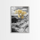 Autumn Canyon Trail, Yellow Tree, Nature Photography, Framed Canvas Print, Fall Wall Decor, Grand Canyon Print, Minimalist Landscape Art