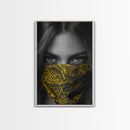 Yellow Bandana Girl, Intense Eyes, Street Portrait, Framed Canvas Print, Modern Photography, Teen Bedroom Wall Art, Bold Style