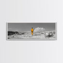 Yellow Suit, Surreal Desert, Lone Wanderer, Conceptual Art — Framed Canvas Print, Modern Art, Office Decor, Minimalist Statement Piece