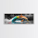 Color Splash Dolphin, Ocean Leap, Vibrant Marine, Joyful Moment — Canvas Print, Bathroom Decor, Beach House Wall Art, Pop Art Style