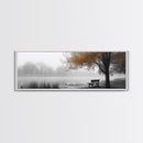 Foggy Lake, Autumn Tree, Peaceful Bench, Serene Nature, Framed Canvas Print, Fall Wall Decor, Zen Living Room Art, Bedroom Decor