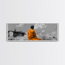Solitude in Nature, Orange Robe Figure, Mindful Meditation Scene, Canvas Print, Boho Landscape, Zen Room Wall Art, Office Wall Decor