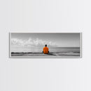 Orange Jacket, Solitude Man, Sea Gaze, Minimal Mood, Framed Canvas Print, Office Wall Art, Modern Decor, Reflective Photography
