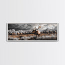Elk Herd, Majestic Wildlife, Autumn Landscape, Framed Canvas Print, lodge decor, rustic mountain wall art, moody nature canvas