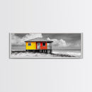 Yellow Cabin, Seaside Shack, Color Pop, Coastal Vibes, Framed Canvas Print, Beach House Wall Art, Bold Nautical Decoretic