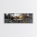 Forest Trail, Autumn Glow, Woodland Path, Golden Trees, Framed Canvas Print, Nature Wall Art, Rustic Cabin Decor, Fall Entryway Artwork