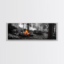 Forest Firepit, Picnic Spot, Smoky Trees, Nature Flame, Canvas Print, Fall Wall Art, Camping Cabin Decor, Rustic Outdoor Style