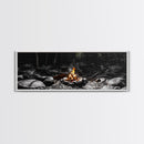 Stone Circle, Night Fire, Forest Blaze, Cozy Gathering, Canvas Print, Wilderness Wall Art, Fall Camping Decor, Rustic Cabin Style